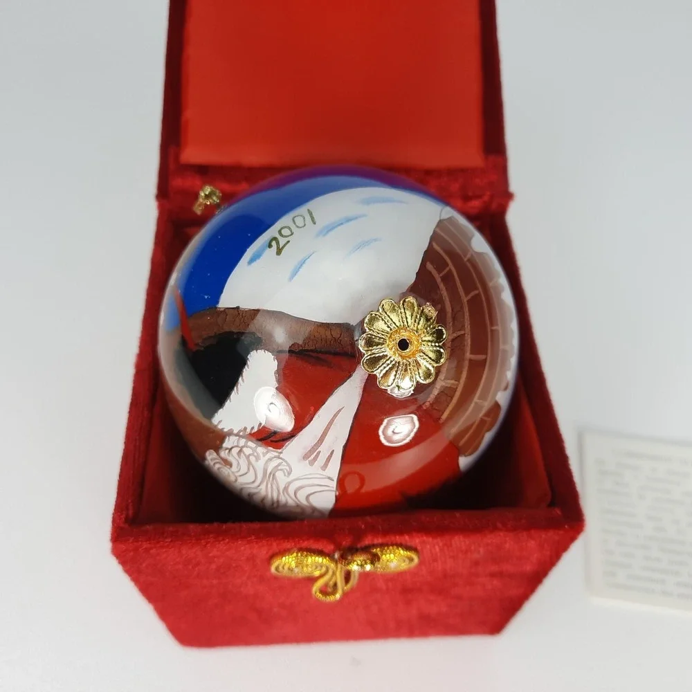 Pier 1 Imports LI BIEN Ornament Santa Claus Gifts Reindeer Reverse Painted Glass